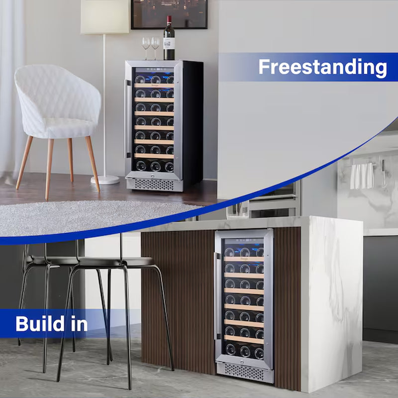 15-In W 33 -Bottles Stainless Steel Built-In/Freestanding Indoor Wine Cooler