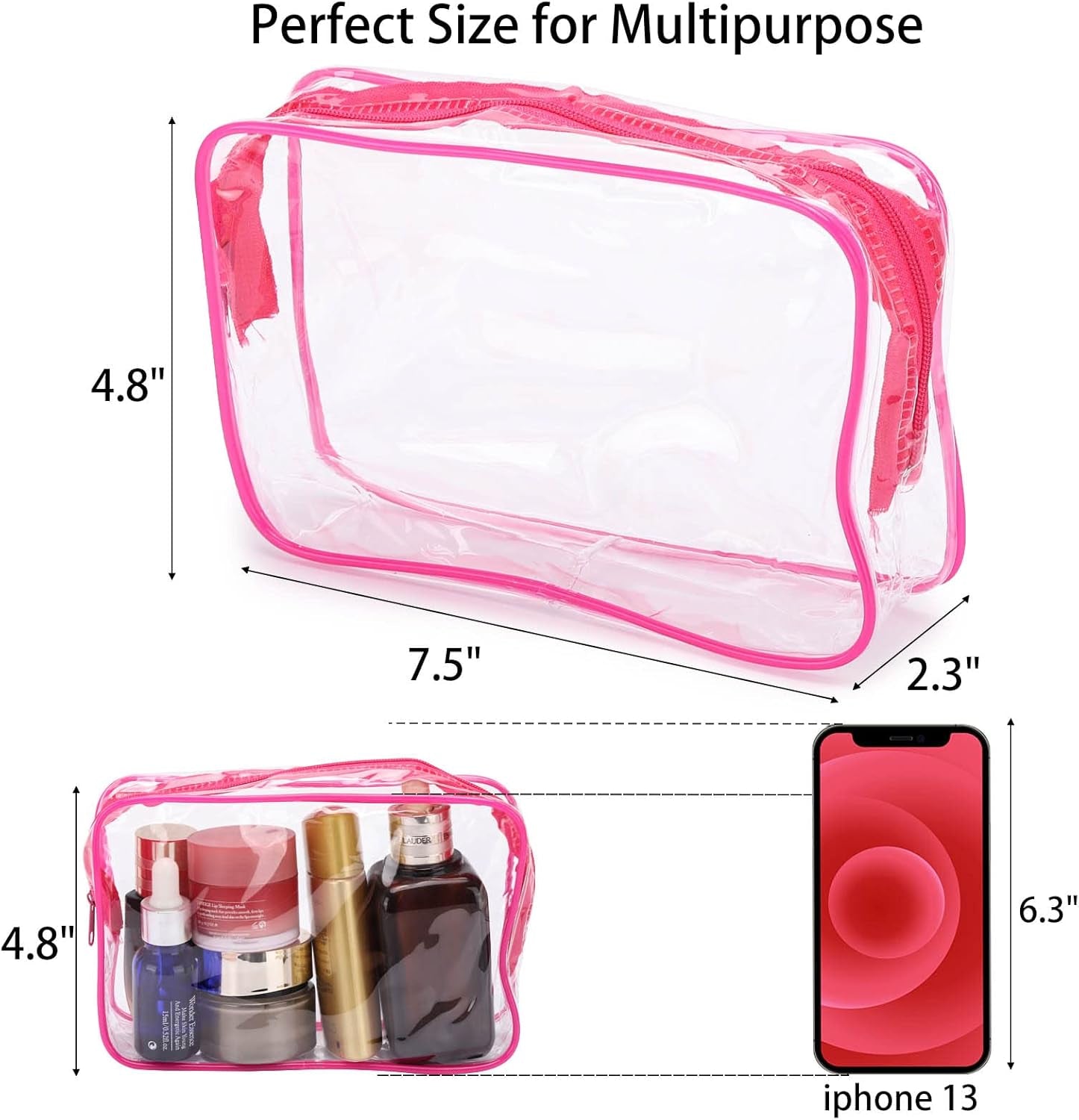 10 Pcs Clear Cosmetic Bags Small Makeup Bags Portable Waterproof Travel Toiletry Bags Colorful Organizer, 7.5"X 4.8"X 2.3"