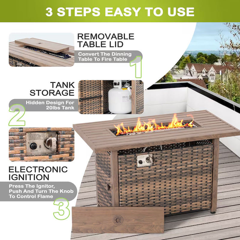 43-In W 50000 Maximum Btus Iron Rectangle Liquid Propane Fire Pit Table