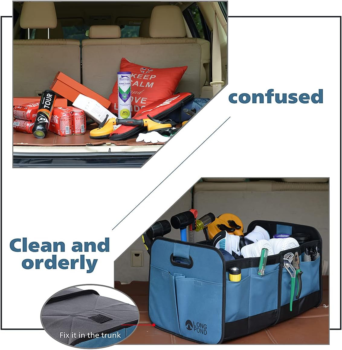 Car Trunk Organizer, Storage for Suvs or Sedans, Foldable Cargo Containers with 9 Pockets and Reinforced Handles, with Non-Slip Bottom, Collapsible Storage for Suvs, Sedans, or Any Cars