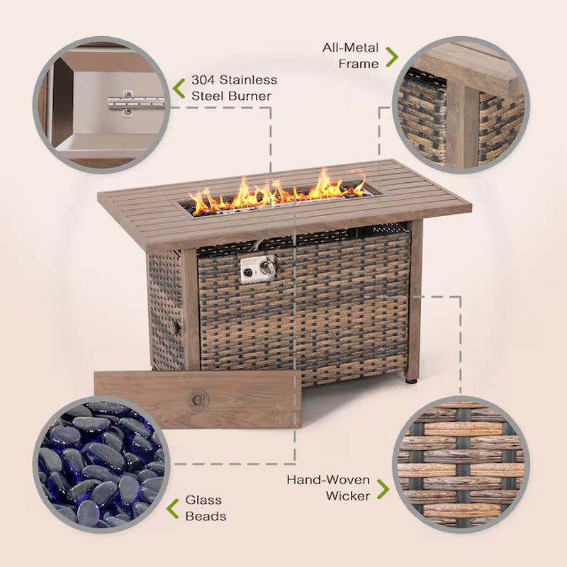 43-In W 50000 Maximum Btus Iron Rectangle Liquid Propane Fire Pit Table