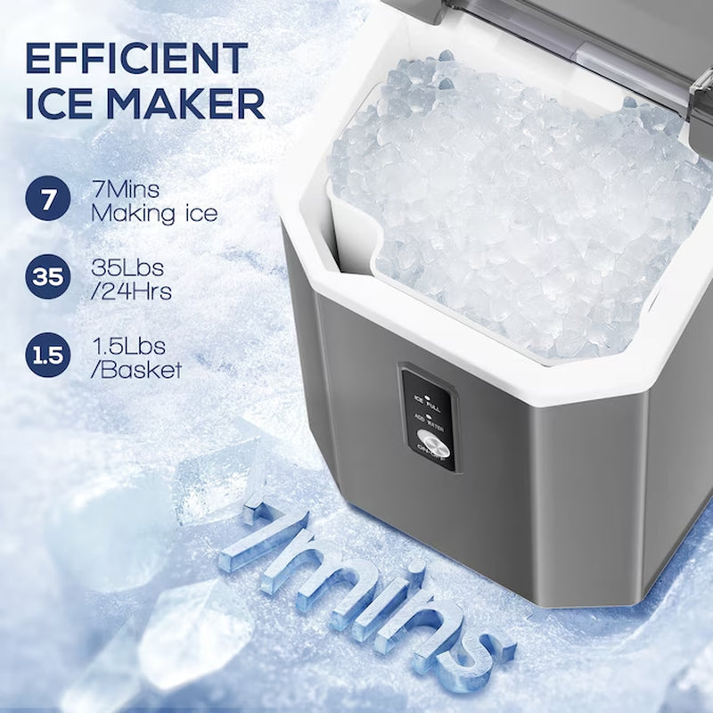 33-Lb Ice per Day Countertop or Portable Nugget/Pebble Ice Maker ( Grey )