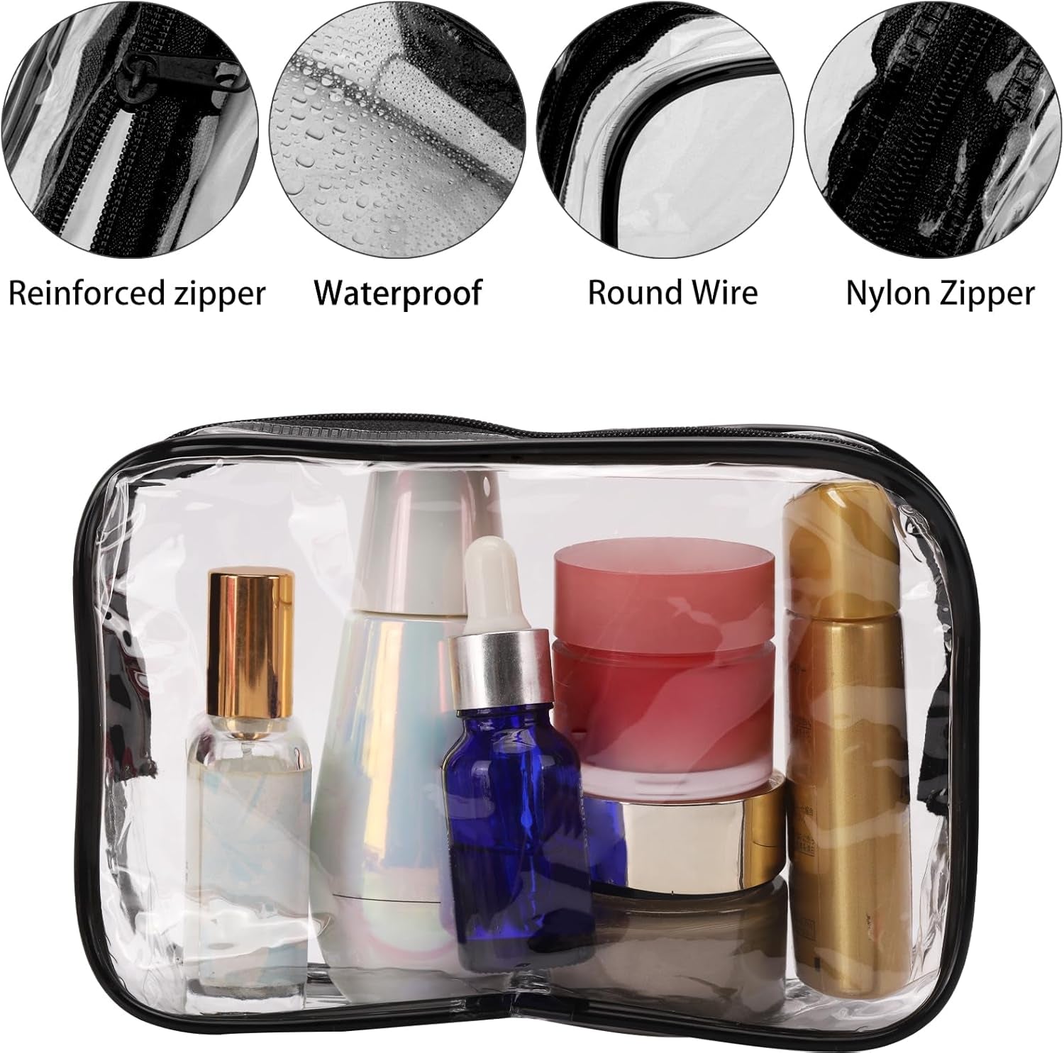 10 Pcs Clear Cosmetic Bags Small Makeup Bags Portable Waterproof Travel Toiletry Bags Colorful Organizer, 7.5"X 4.8"X 2.3"