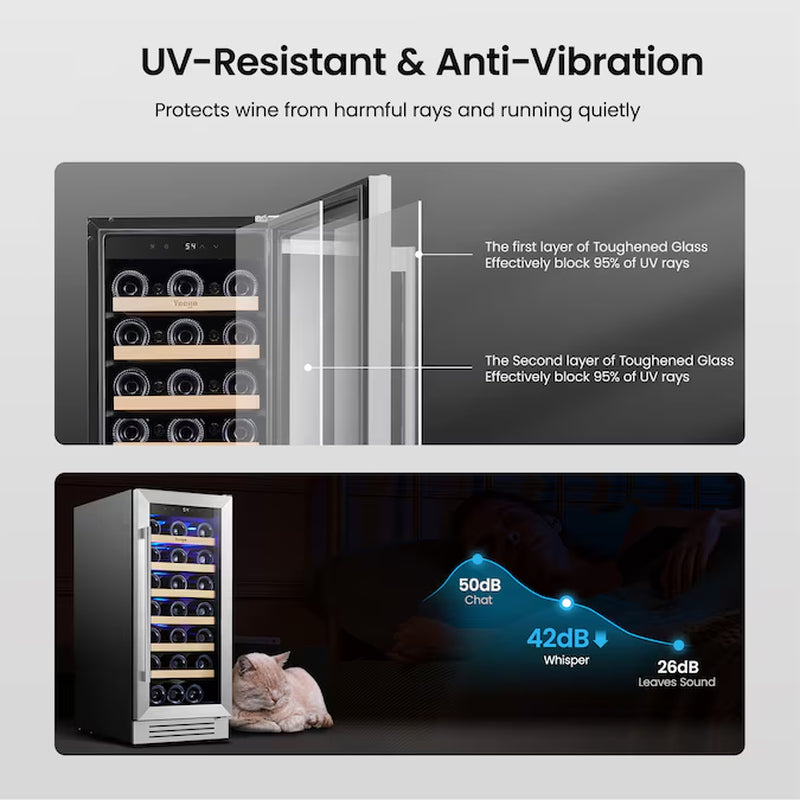 15-In W 33 -Bottles Stainless Steel Built-In/Freestanding Indoor Wine Cooler