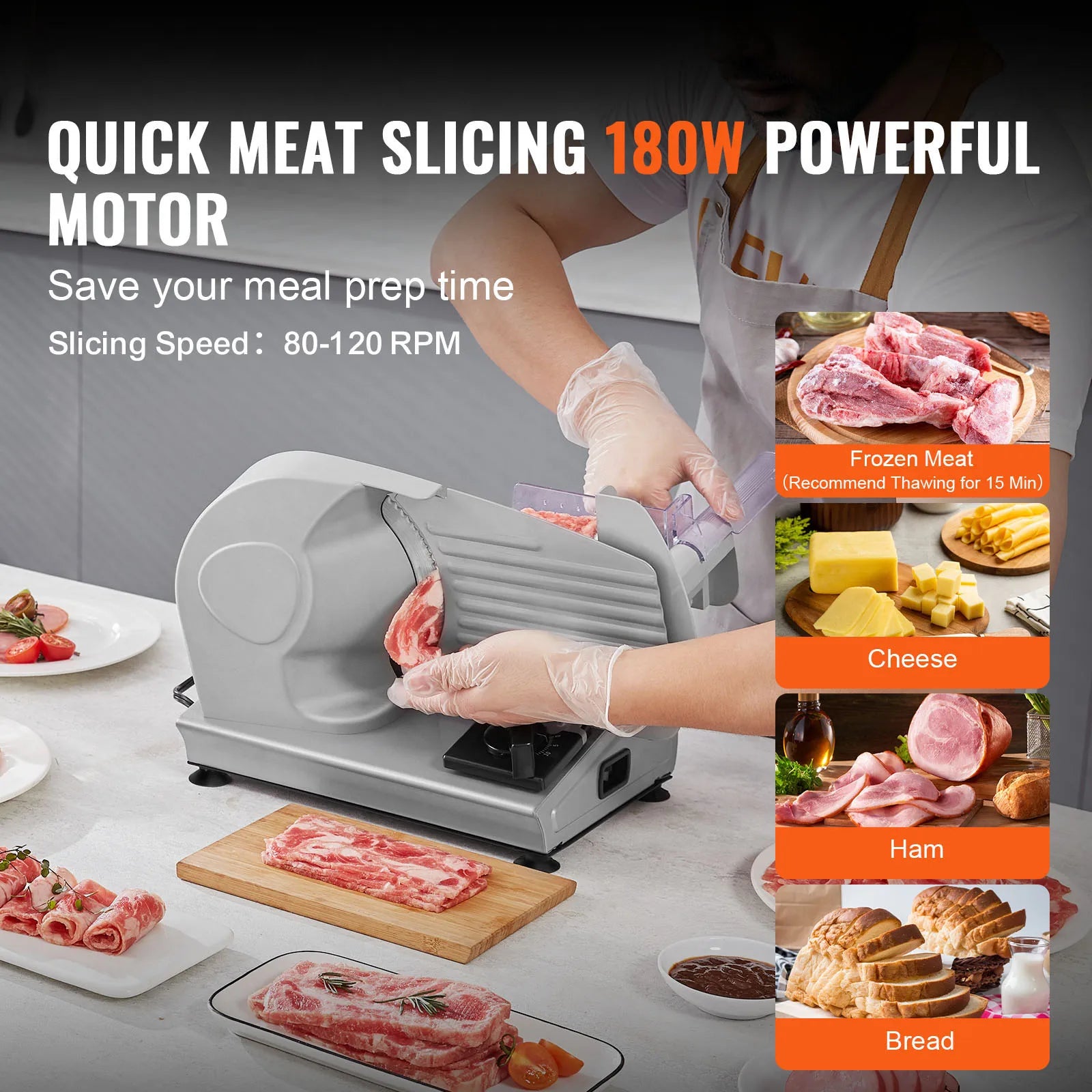 Succebuy Meat Slicer Electric Deli Food Slicer SUS 420 Stainless Steel Blade and Blade Guard Adjustable Thickness for Home Use