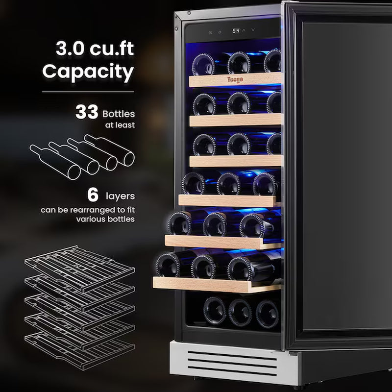15-In W 33 -Bottles Stainless Steel Built-In/Freestanding Indoor Wine Cooler