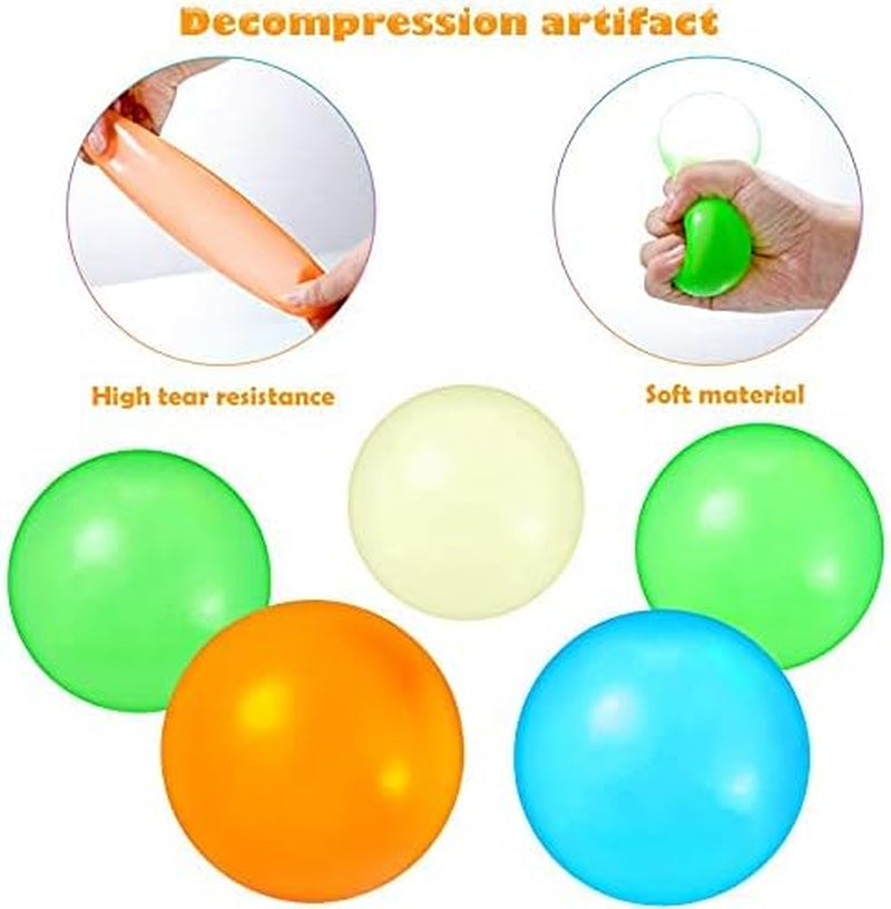8 Pieces Glow in the Dark Sticky Balls Elevated Glowing Stress Balls Relax Cool ASMR Stuff Toy for Ceiling Wall Adults(1.8 Inches,White, Blue, Orange, Green)