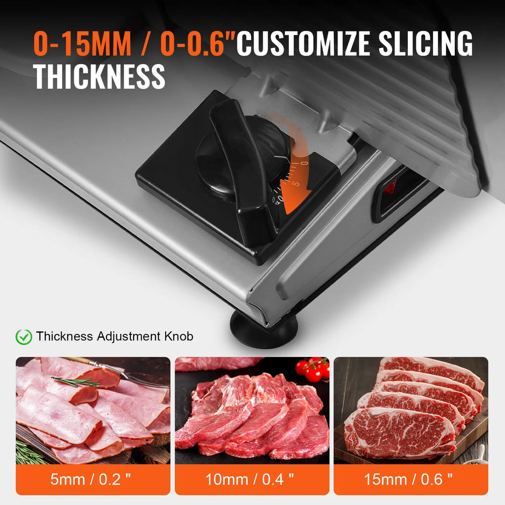 Succebuy Meat Slicer Electric Deli Food Slicer SUS 420 Stainless Steel Blade and Blade Guard Adjustable Thickness for Home Use