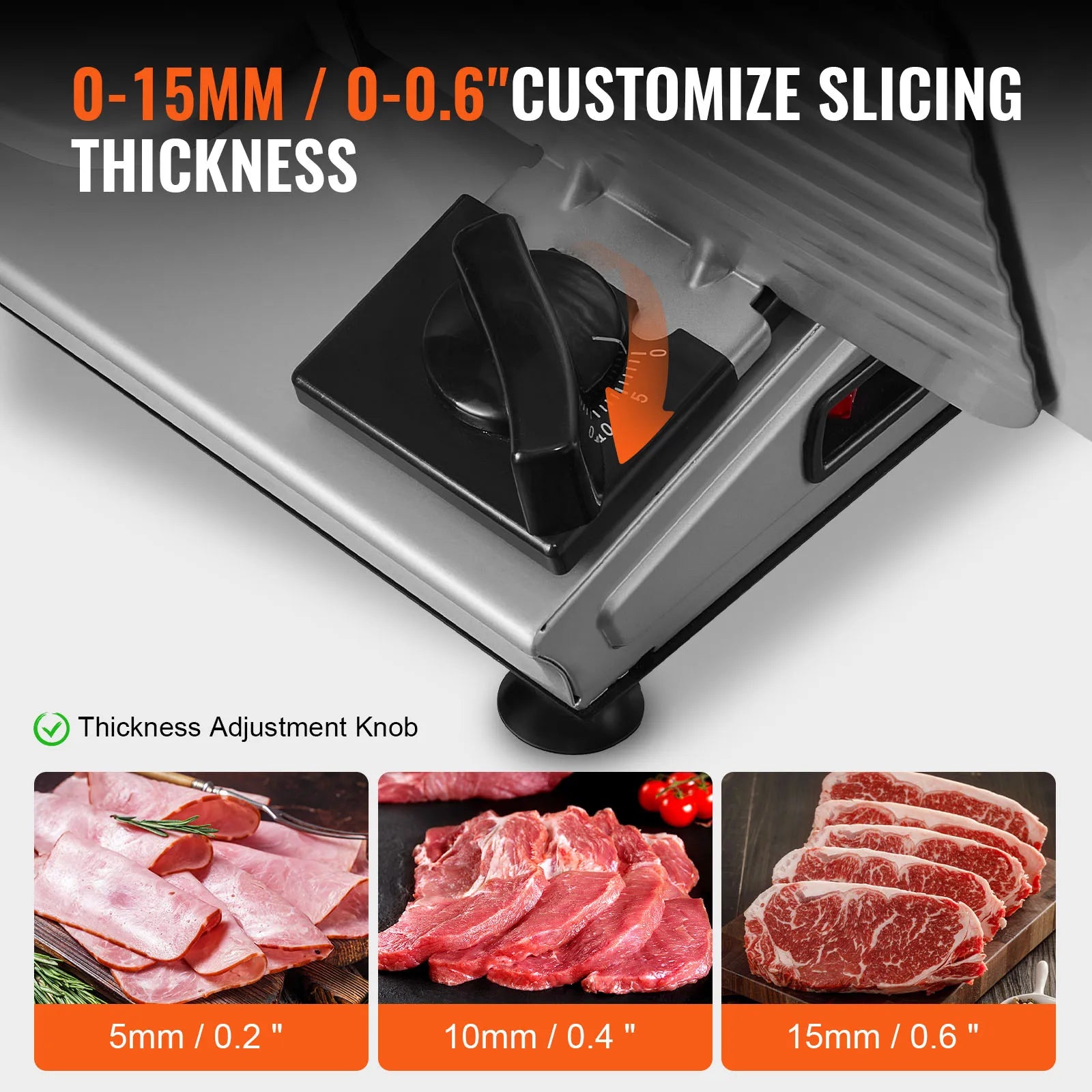Succebuy Meat Slicer Electric Deli Food Slicer SUS 420 Stainless Steel Blade and Blade Guard Adjustable Thickness for Home Use