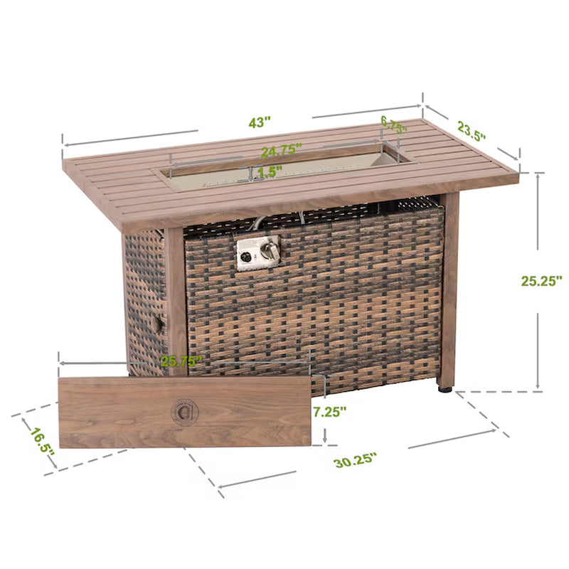43-In W 50000 Maximum Btus Iron Rectangle Liquid Propane Fire Pit Table