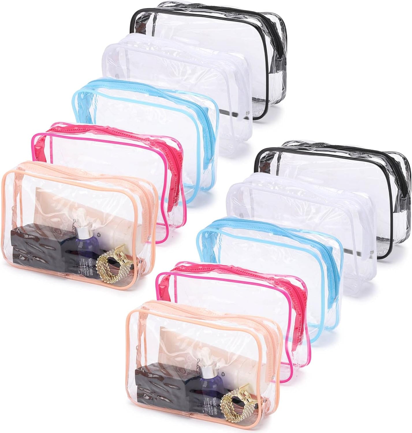 10 Pcs Clear Cosmetic Bags Small Makeup Bags Portable Waterproof Travel Toiletry Bags Colorful Organizer, 7.5"X 4.8"X 2.3"